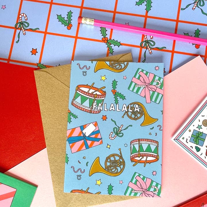 Falalala Christmas Card for wholesale by Hollie Newton Studio