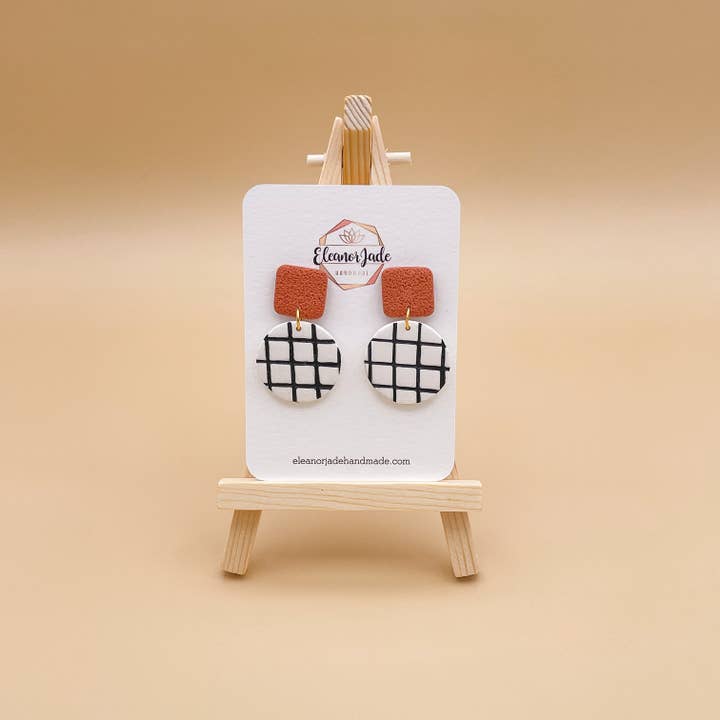 Brinco de argila circular canela + listrado por atacado de Eleanor Jade Handmade