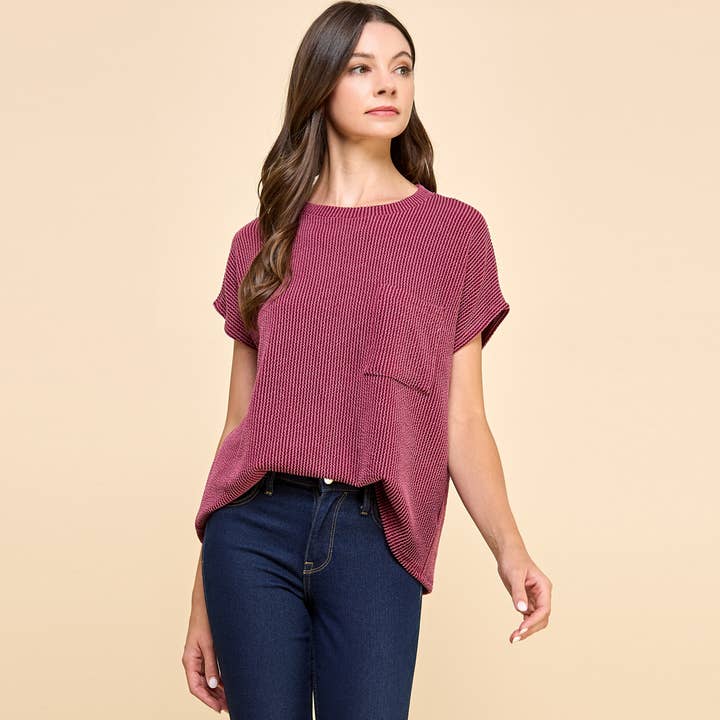 Les Amis - Wholesale Knit Top - Women's - Solid Ribbed Top with Pockets