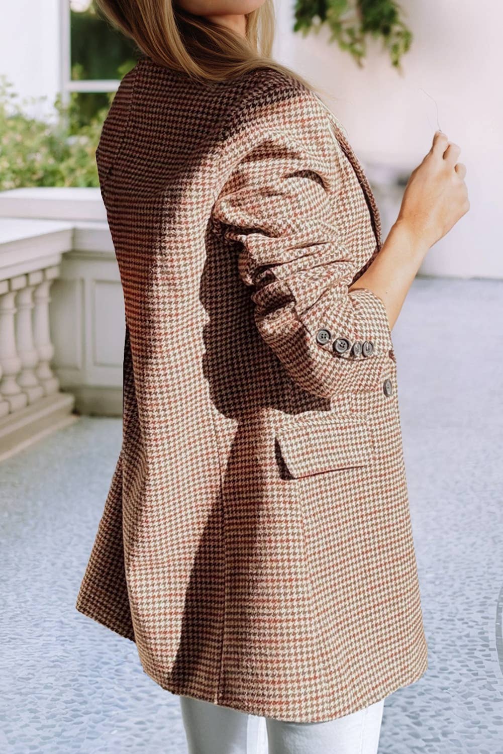 Brown  LDC Houndstooth Lapel Collar Blazer for wholesale on Faire1