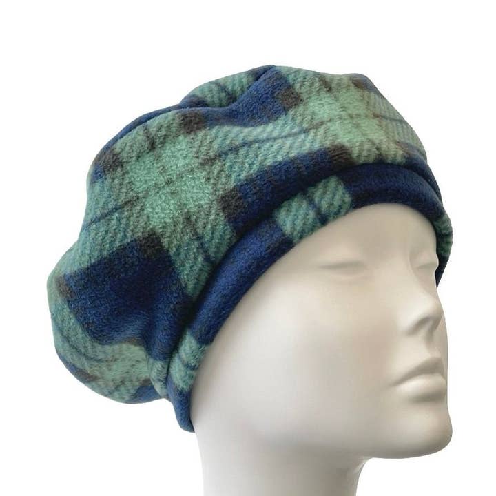 Navy and Green Tartan Retro Beret Hat for wholesale by IamMe Store