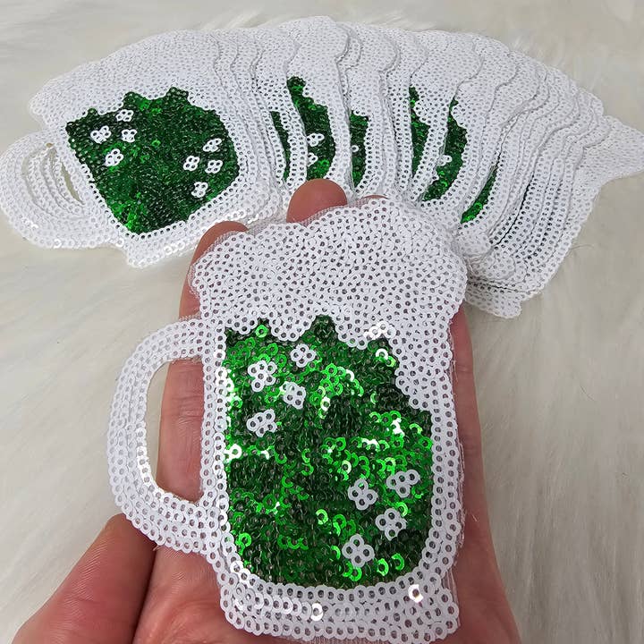 Scratch Decor - Wholesale Patch - Sequin Green Beer Embroidery St Patricks Day Iron On Patch
