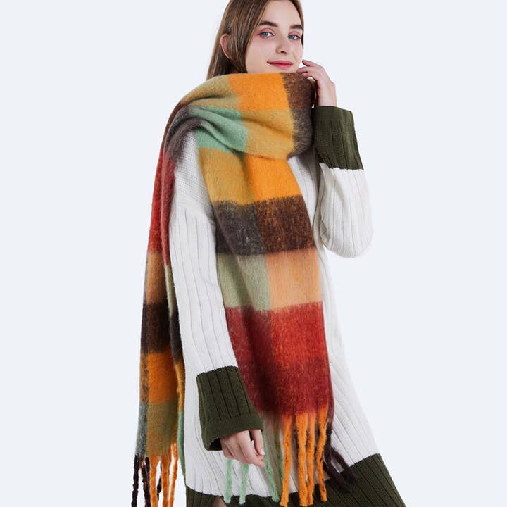 ACCITY - Wholesale Scarf - Women's - olorful Mohair Checkered Scarf - Thick Wrap_CWASC0167