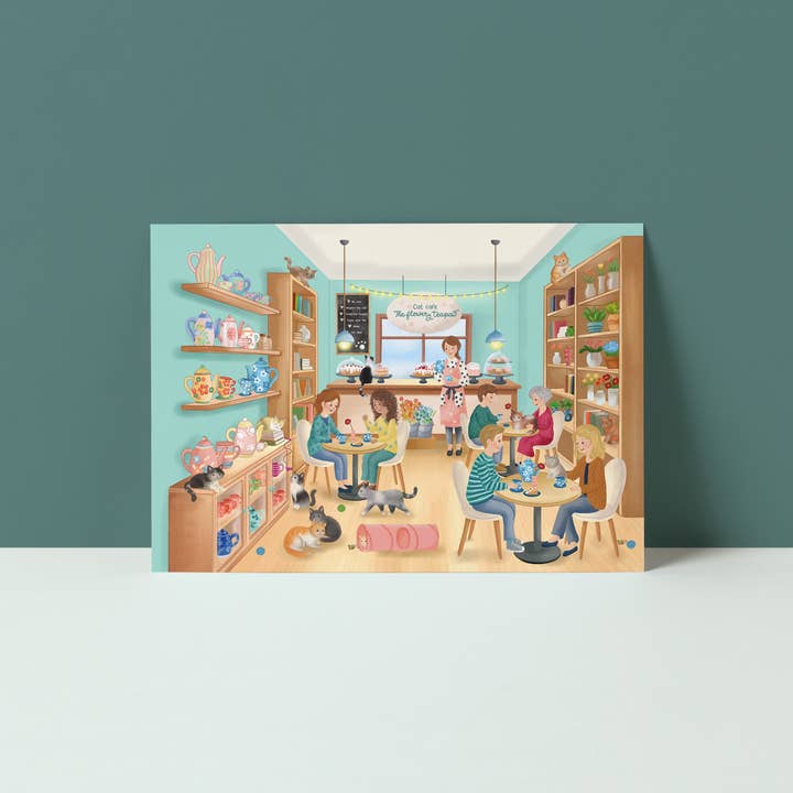 NUOVO! Cartolina | Café Flowery Teapaw per la vendita all'ingrosso da parte di Studio Poppybird