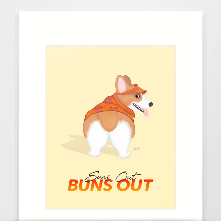 Lámina artística Corgi Dog, Suns Out Buns Out para venta al por mayor de Laura Bergsma Studio