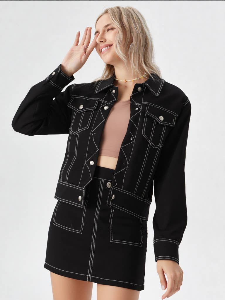 VERY J - Wholesale Skirt - Women's - VE60070BOT-Contrast Color Stitch Mini Skirt12