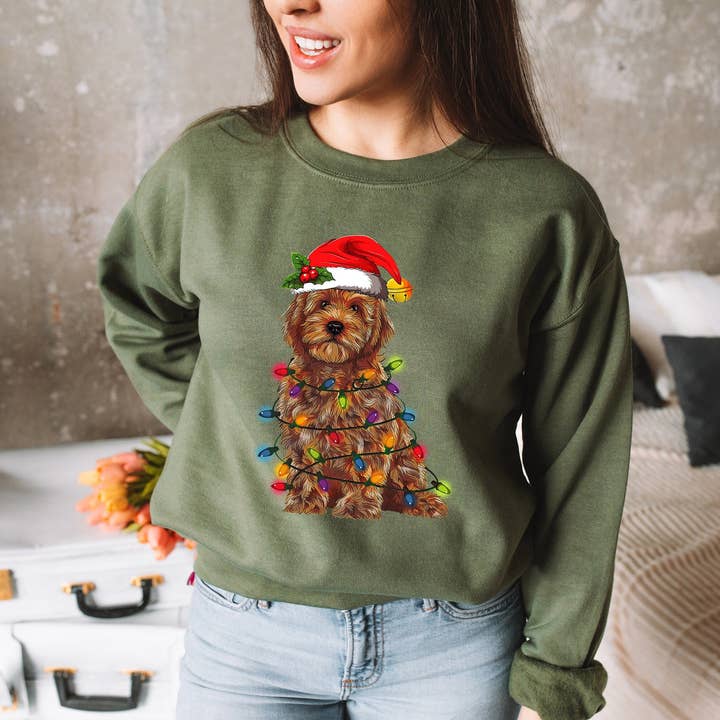 Up2ournecksinfabric - Wholesale Graphic Sweatshirt - Women's - Christmas Golden Doodle Sweatshirt Gift for Dog Mom1