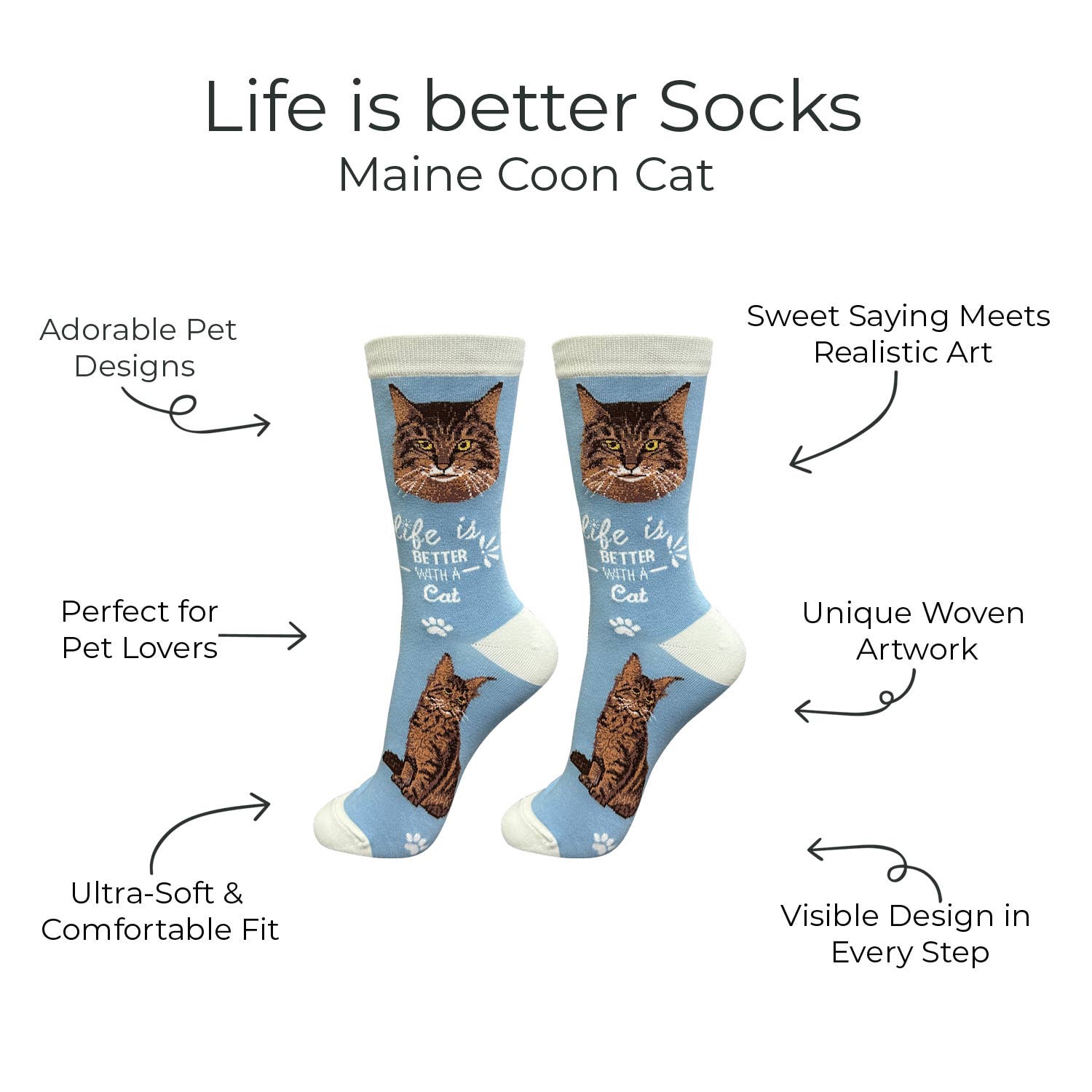 E&S Pets – wholesale Socks – Unisex – Maine Coon Cat Socks - Fun Novelty Crew Socks - Unisex1