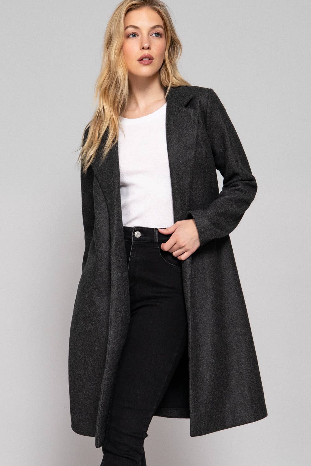 Active Basic | Active USA – wholesale Coat – Women’s – Long Sleeve Open Front Soft Felt Long Coat1