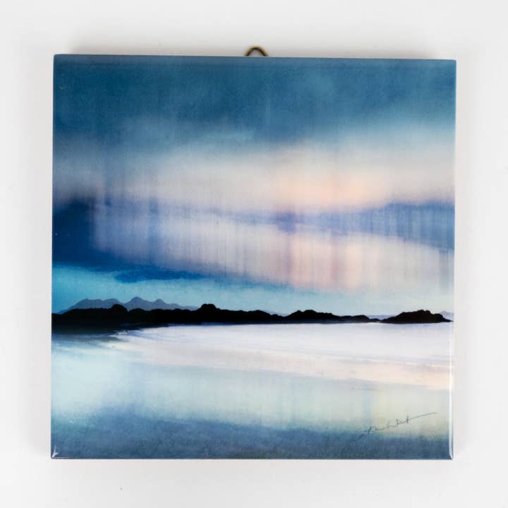 Arisaig Aurora Impresión artística en cerámica con caja de regalo para venta al por mayor de Cath Waters Scottish Landscapes