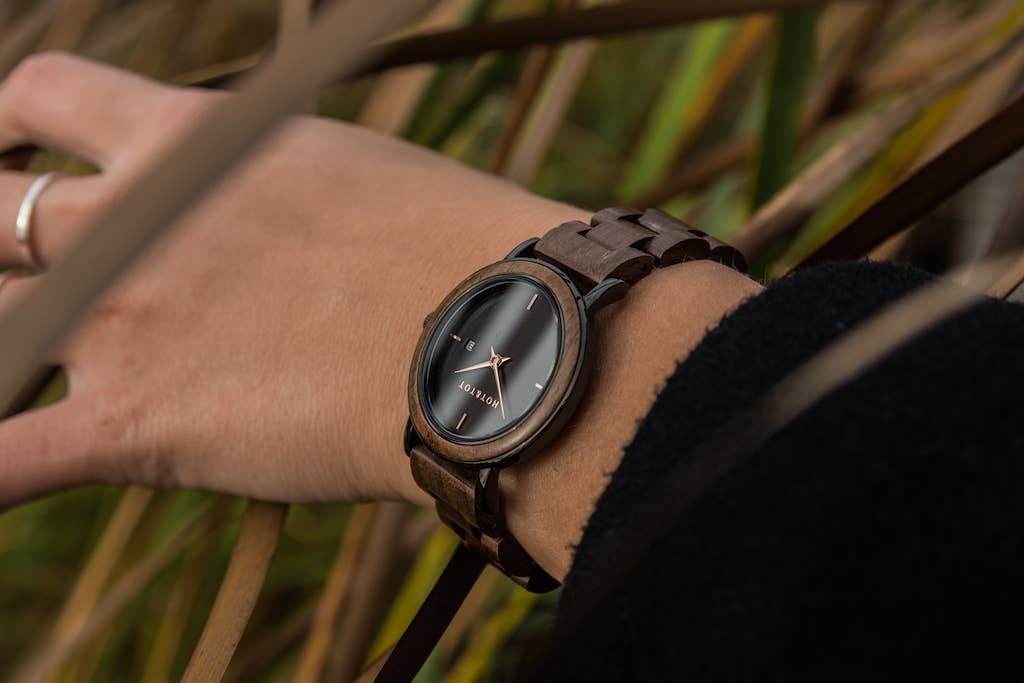 HOT&TOT - Wholesale Wrist Watch - Women's - NYX | Wood watch for women | Sustainable | Rose gold steel1