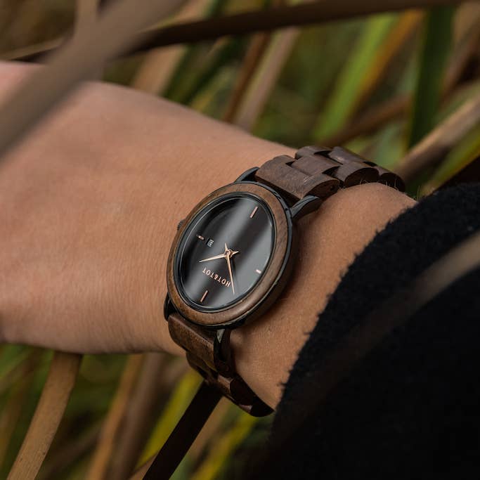 HOT&TOT - Wholesale Wrist Watch - Women's - NYX | Wood watch for women | Sustainable | Rose gold steel1