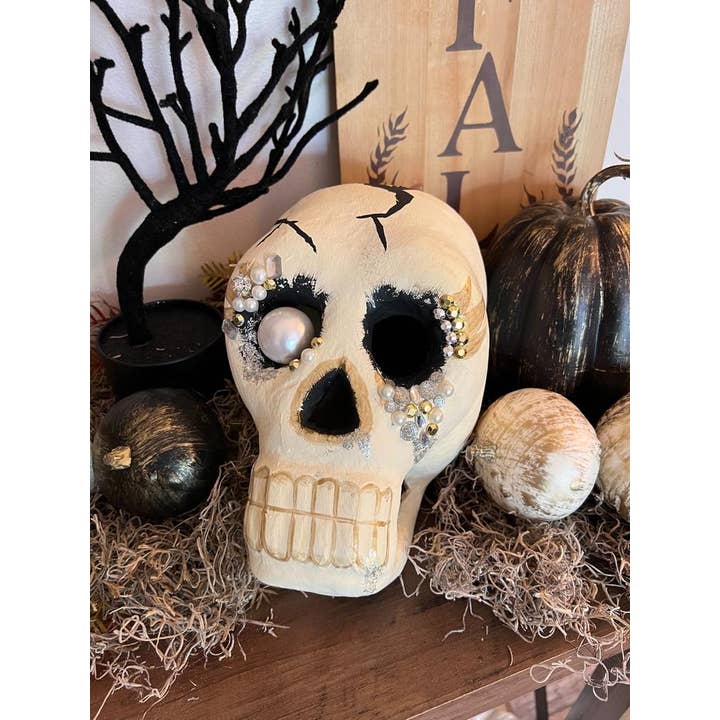 Factory Direct Craft - Wholesale Decorative Tabletop Object - Life Sized Paper Mache Skull - 10" x 6" x 8"5