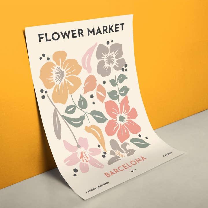 Flower Market Barcelona Retro Poster for wholesale by reetro