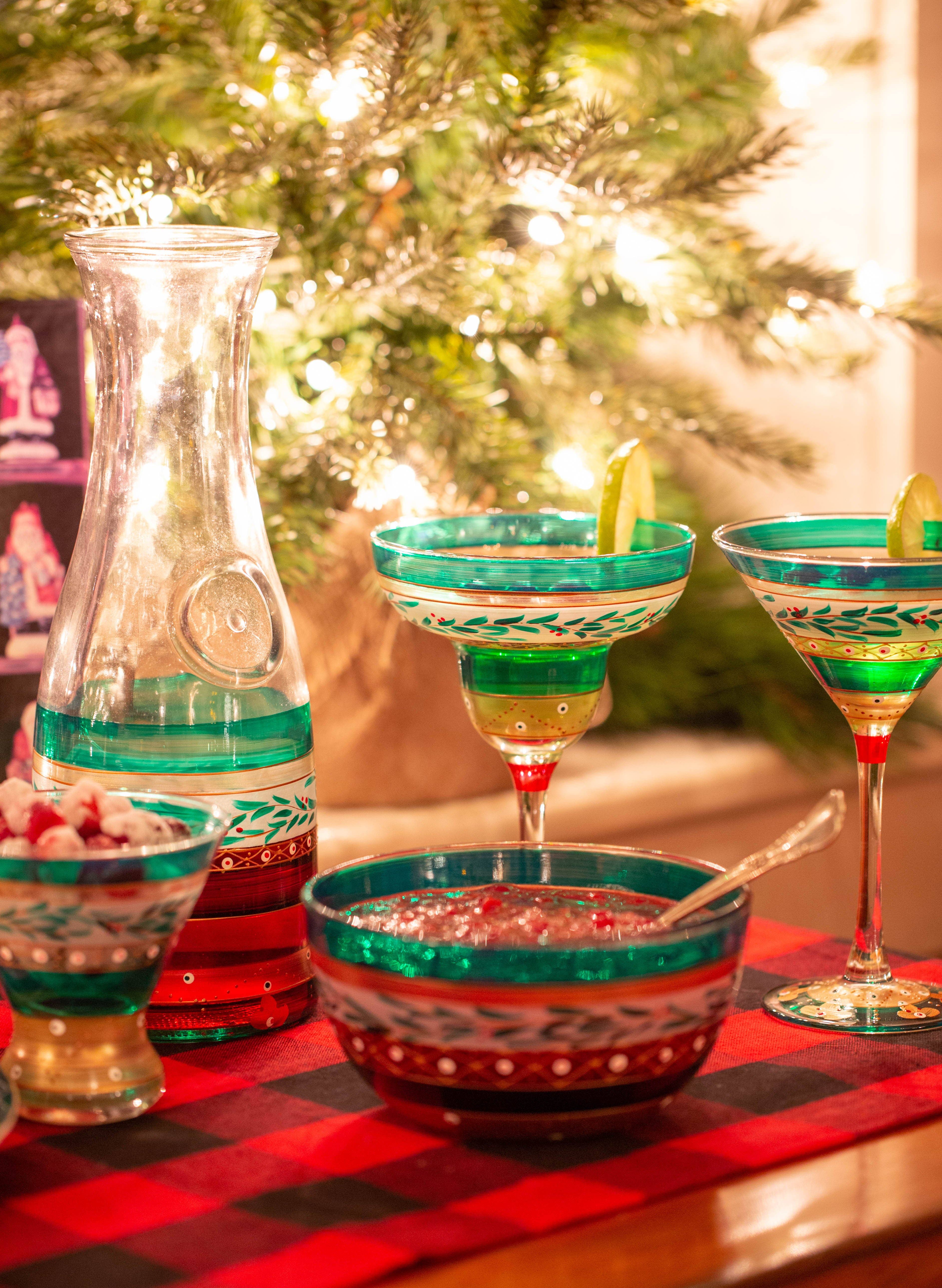 Golden Hill Studio – wholesale Cocktail/liquor glass – Moroccan Mosaic Garland Christmas Margarita Glasses2