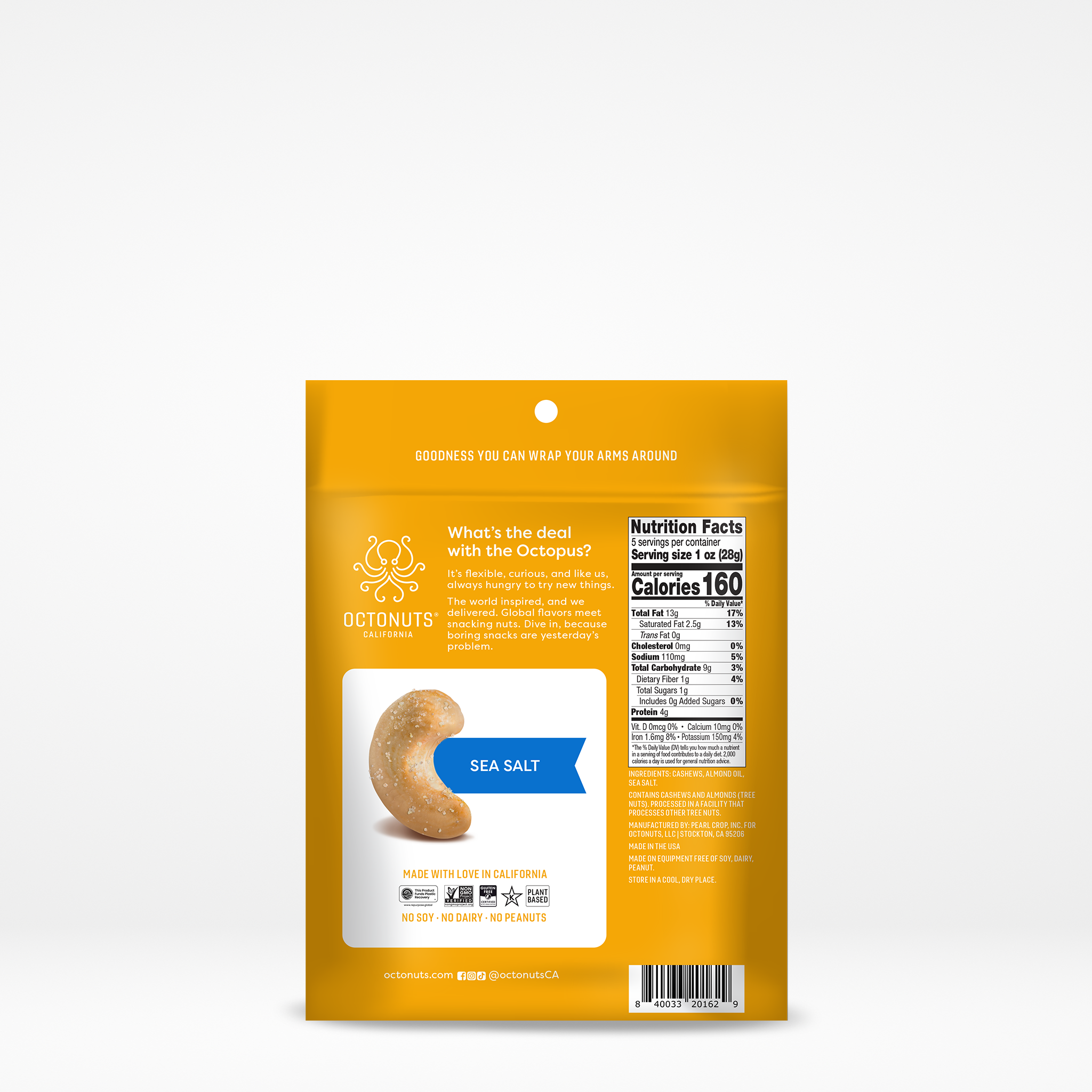 Octonuts California - Wholesale Nuts - Sea Salt Roasted Cashews (5oz) 1