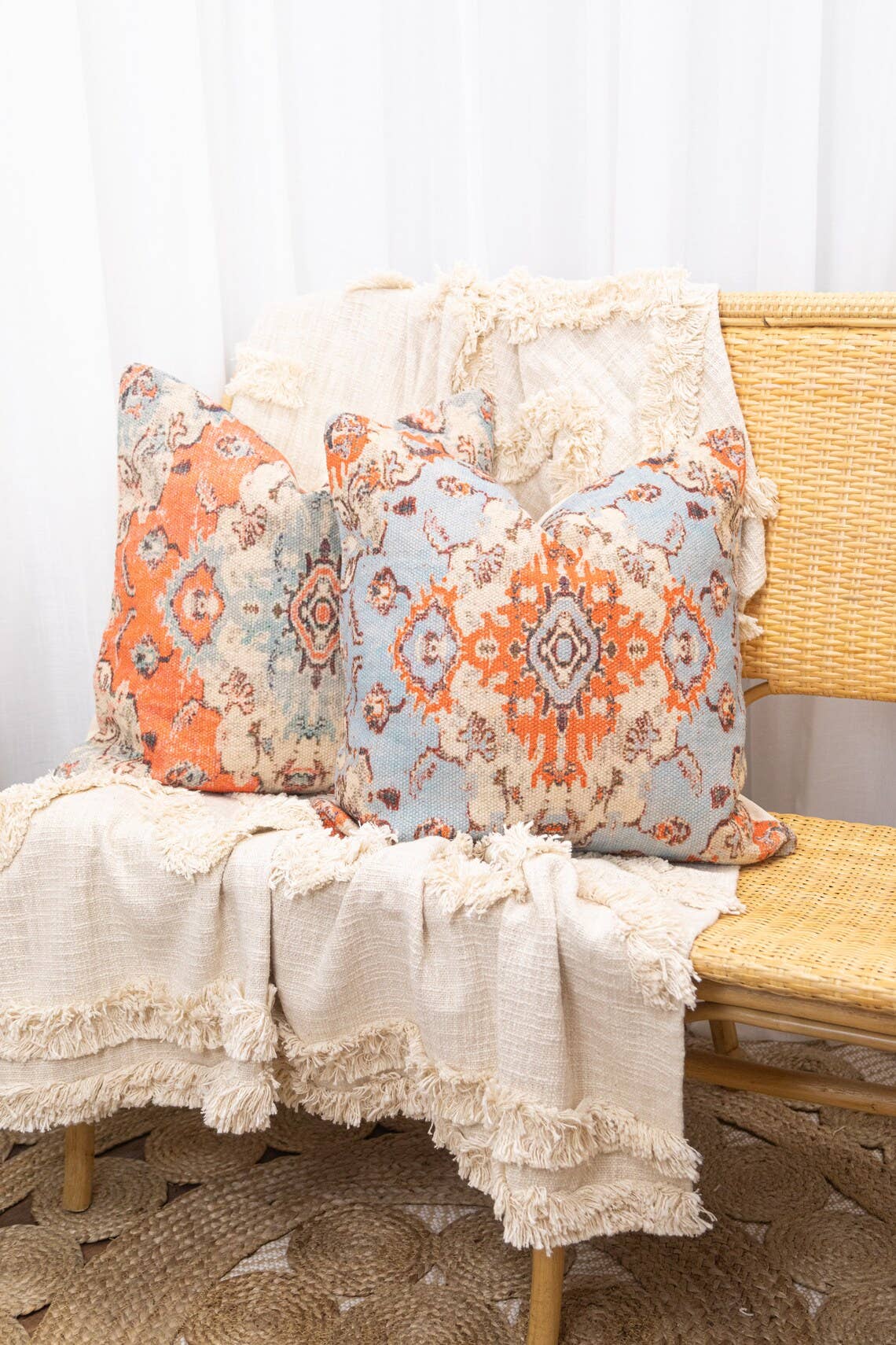 Glamthread - Wholesale Throw pillow cover - Linen Connections Moroccan Tassels Cushion Cover - Blue Mix2
