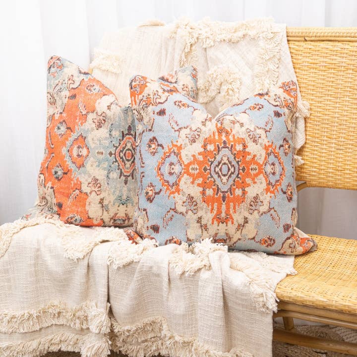 Glamthread – wholesale Throw pillow cover – Linen Connections Moroccan Tassels Cushion Cover - Blue Mix2