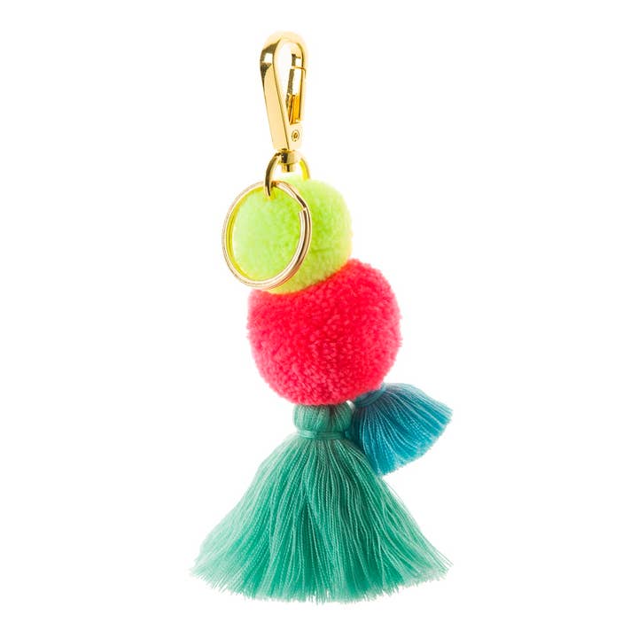 PomPom Galore - Vente Porte-clés – femme - Porte-clés pompon et pampille en laine et coton - Rose et citron vert