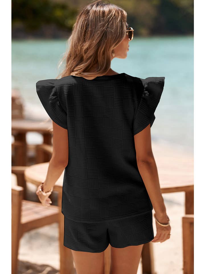 Little Daisy Closet - Wholesale Lounge Set - Women's - LDC Ruffled Sleeve Tee and Drawstring Shorts Set