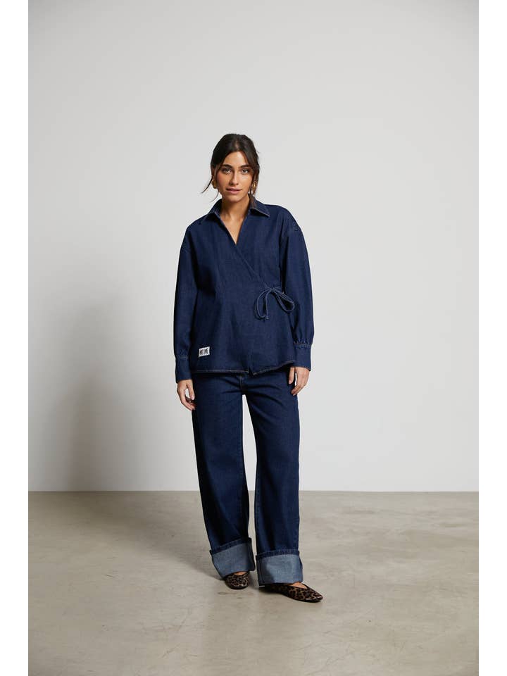 MEYME - Venta al por mayor Camisa con botones - Mujer - Camisa Denim cruzada Romy