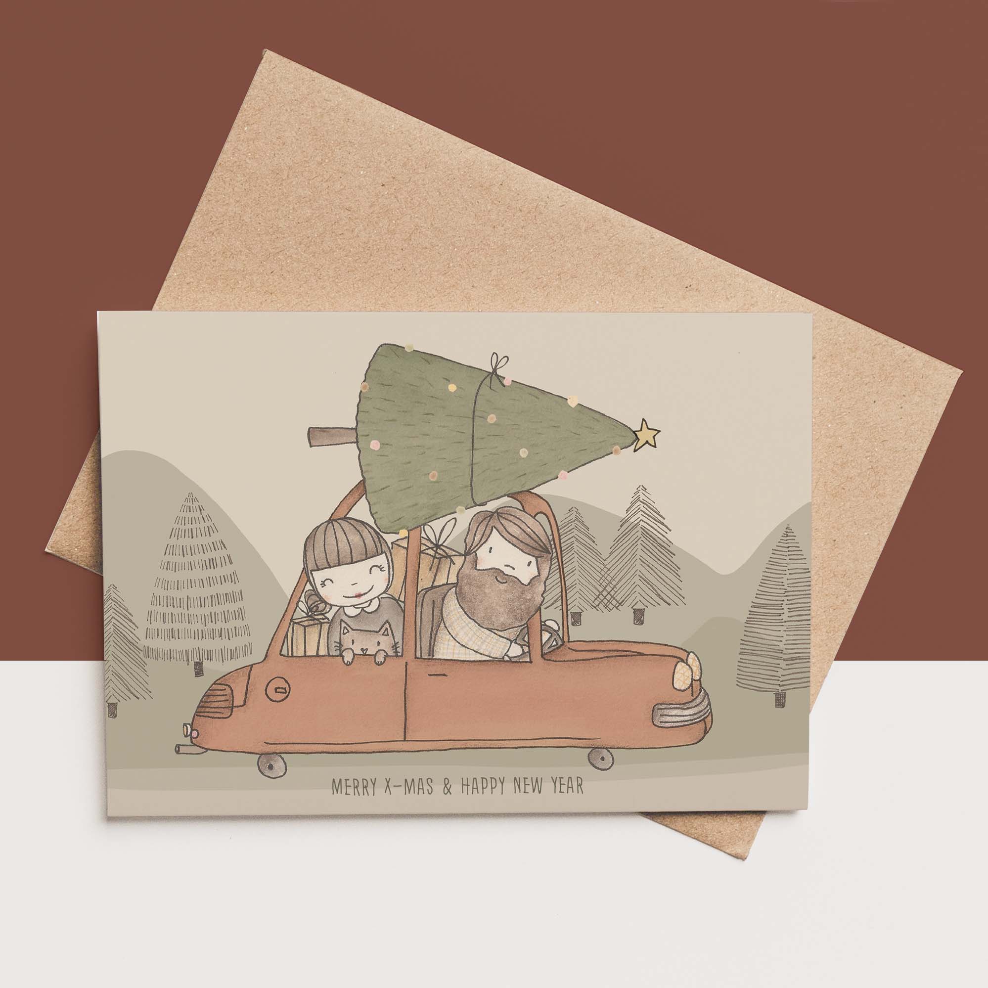 Bruin Geel Card + Envelope - Christmas Car for wholesale on Faire0