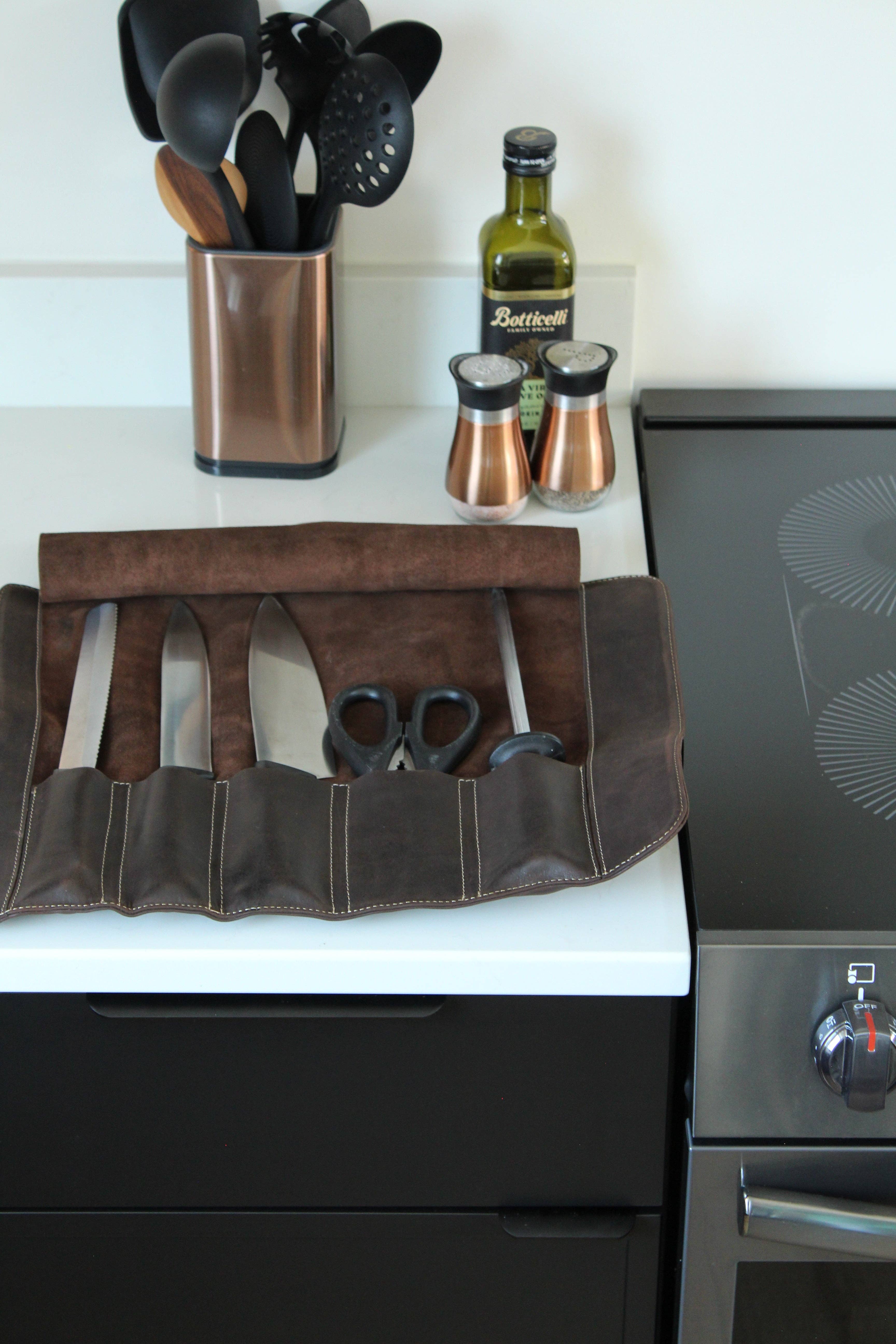 Green Leather Knife Roll for wholesale on Faire9