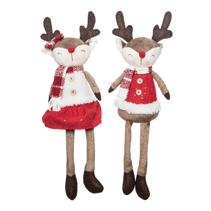 Transpac - Wholesale Decorative Tabletop Object - Christmas Plush Reindeer Shelf Sitter Set 2