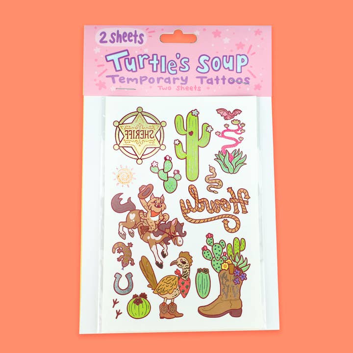 Turtle's Soup - Wholesale Temporary Tattoo - Wild West Cowboy Metallic Shiny Temporary Tattoo Sheets