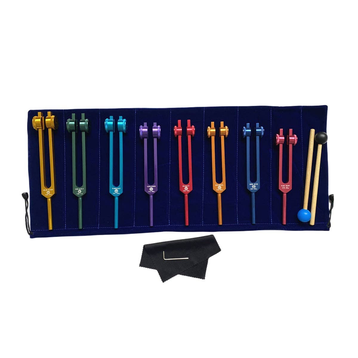 VIGOR – wholesale Meditation supplies – Chakra Tuning Fork Set for Healing, 7 Chakra and 1 Soul Purpose Weighted Colorful Solfeggio Tuning Forks, Aluminum Alloy With Rubber Mallet, Wrench, Cleaning Cloth And Exquisite Aluminum Box.(10 Pack)1