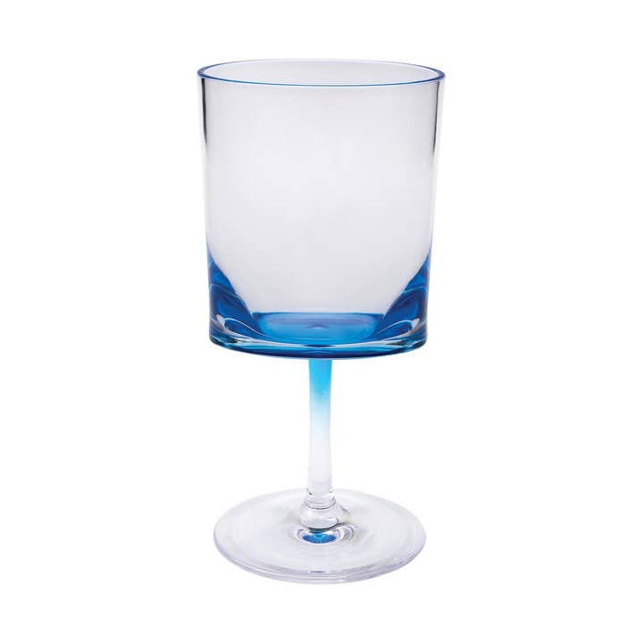 Set di quattro bicchieri da vino con stelo in acrilico trasparente e blu per la vendita all'ingrosso da parte di HomeRoots