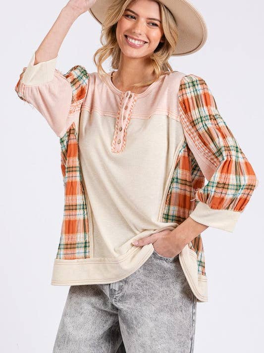 SAGE + FIG Rutigt topp med exponerad söm och knappdetalj för wholesale av ClassiQ