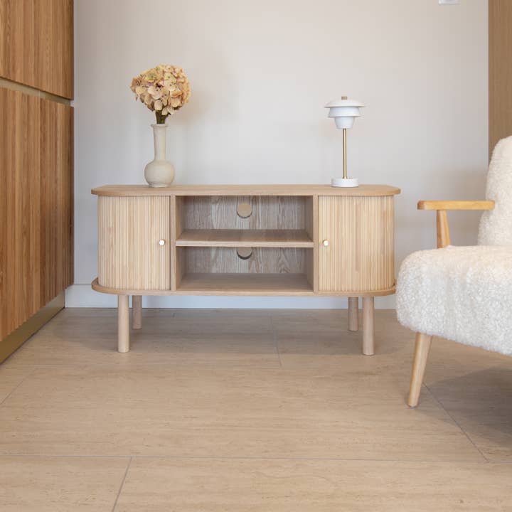 Now's Home - Wholesale Console Table - NATURAL PINE WOOD TV STAND WITH DOORS 110X39X55CM HECTOR2