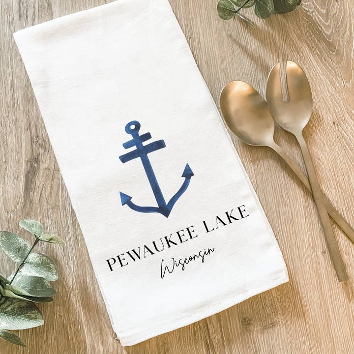 Lissi Designs - Wholesale Tea Towel - Custom Lake With Anchor - Cotton Tea Towel