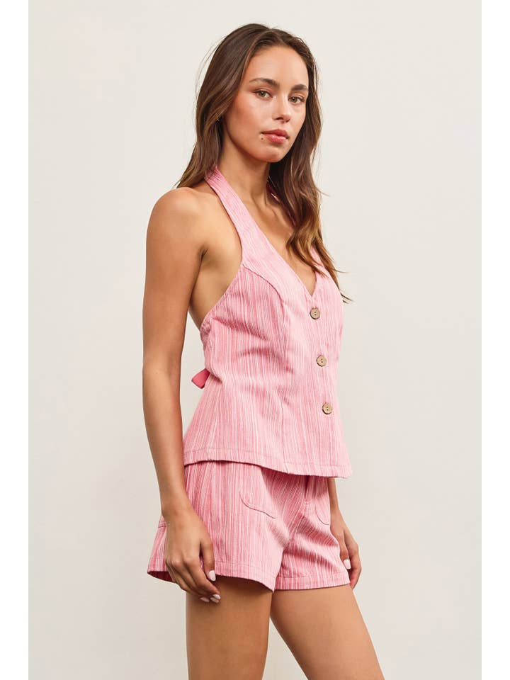 Mustard Seed - Wholesale Blouse - Women's - OPEN BACK BUTTON CLOSURE HALTER TOP