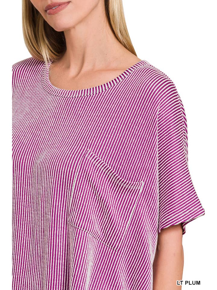 42POPS - Wholesale Knit Top - Women's - ''... Corded Rib Oversized Short Sleeve Top
