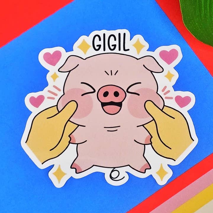 Gigil Piggy Kawaii Vinyl Sticker – Filipino Slang Art for wholesale by Cuddle & Doodle