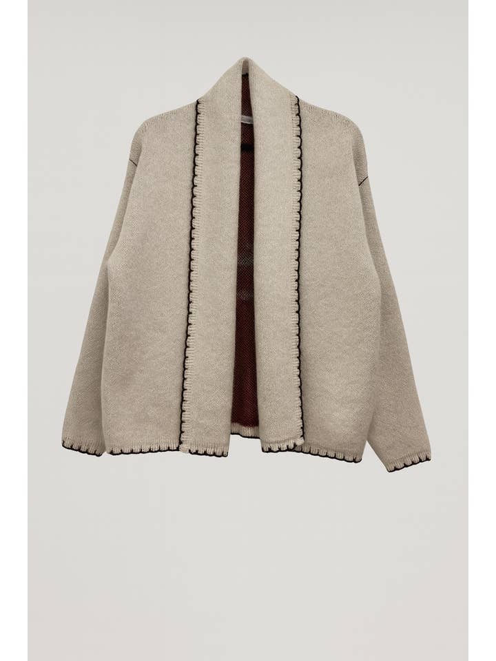 FLAT WHITE - Wholesale Cardigan - Women's - Flat White Dachshun Sweater Cardigan with Whipstitch 1