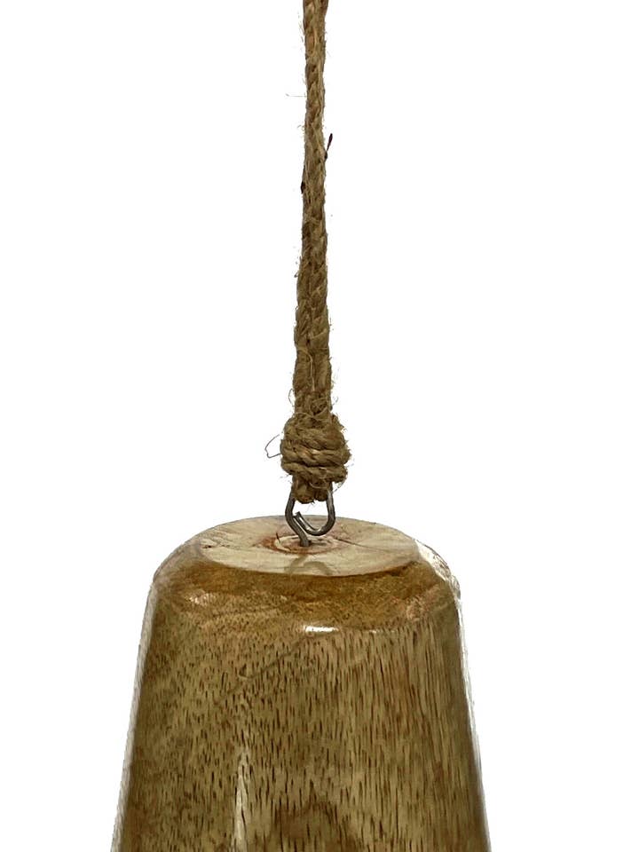 Christmas Mango Wood Jingle Bell - Tapered Natural 5.5" for wholesale by Jafsons International