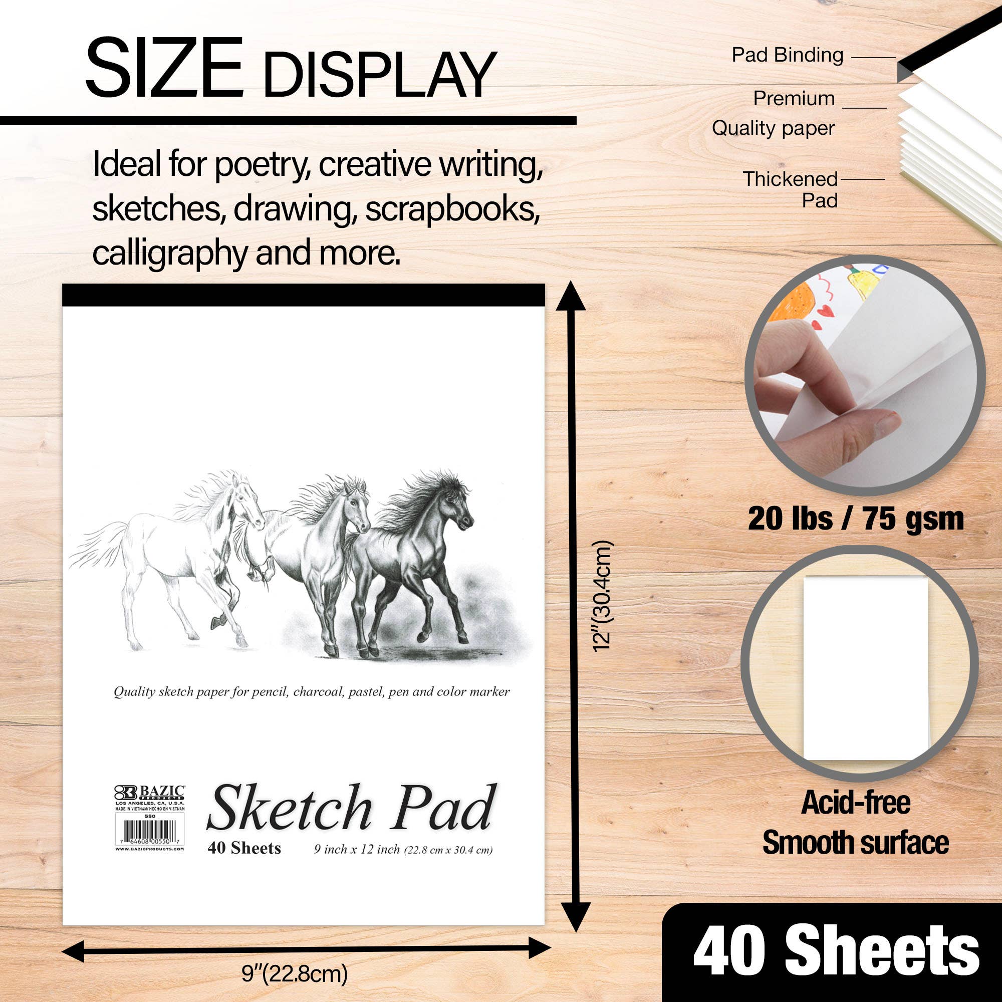 BAZIC Products - Wholesale Sketchbook/Sketchpad - Sketch Pad 9"X 12"(40 Ct.)1