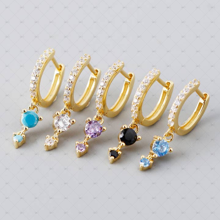 S925 Silver Multi-Color Zircon Pendant Round Earrings for wholesale by Gioiellin - S925 Silver Jewelry