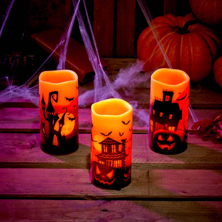 The Twiddlers – wholesale Flameless candle – 3 Halloween Real Wax Flameless Candles, LED Battery Operated1