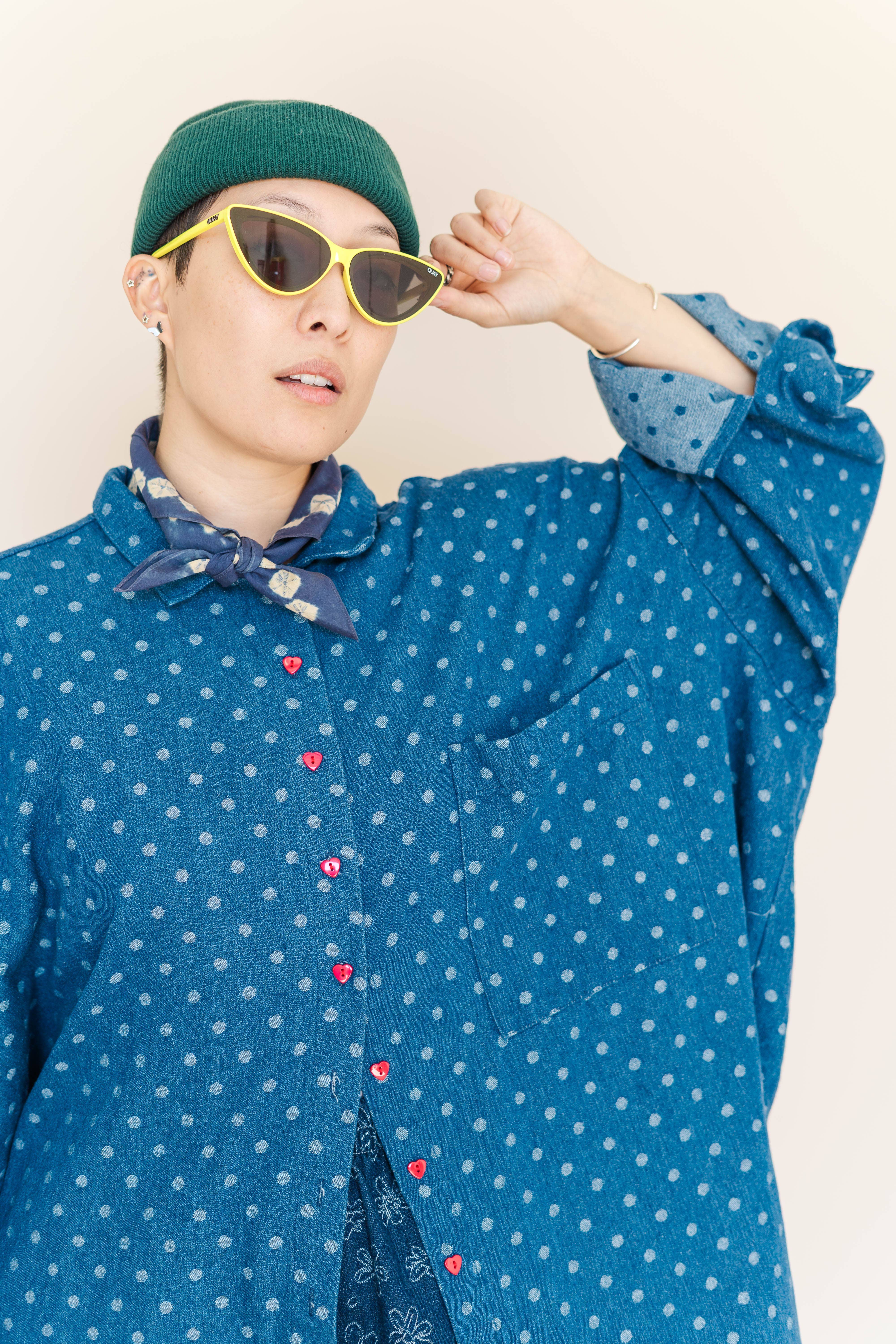 Nettle Studios - Wholesale Button Down Shirt - Women's - Size Inclusive Plus Size Polka Dot Denim Button Up Shirt7