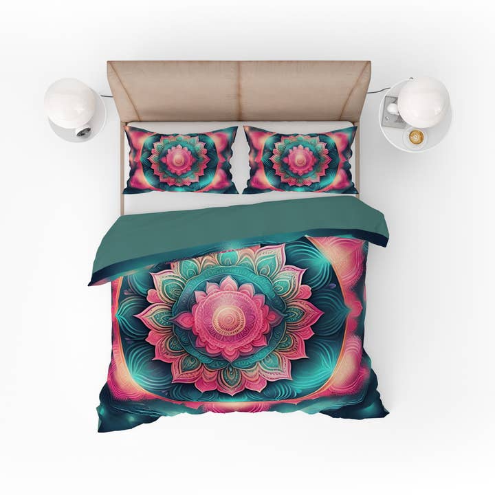 Blue Teal Blessing Bohemian Reversible Quilt Cover Duvet Cover Set for wholesale by Adore India