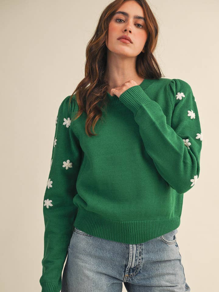 PULLOVER SWEATER WITH FLORAL EMBROIDERY SLEEVES MSW10802 for wholesale by &MERCI