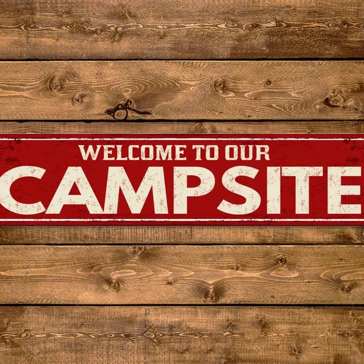 Game Time Prints - Vente Pancarte - Bienvenue sur notre camping Panneau de rue Camping Nature Randonnée en plein air Style vintage