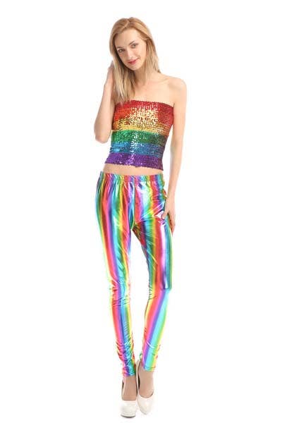 KBW Global Corp. - Wholesale Fashion Leggings - Women's - Rainbow Metallic Leggings — Large/Extra Large0