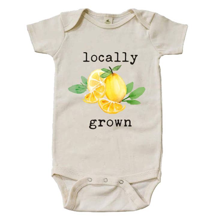 "Locally Grown" Lemon Short Sleeve Organic Bodysuit for wholesale by House Of Luna