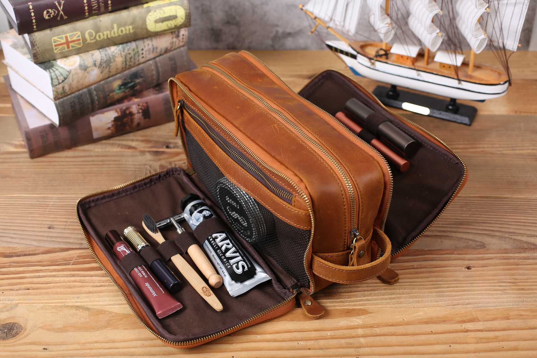 RockCow Leather Studio - Wholesale Toiletry Bag - Men's - Groomsmen Gift Personalized Leather Toiletry Bag Waterproof Leather Dopp Kit Men's Shaving Kit, Christmas Gift9