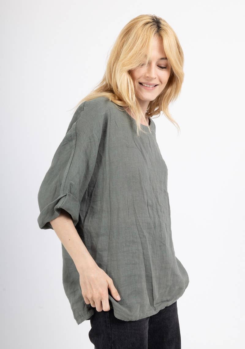 la maison des fibres naturelles - Wholesale Tunic - Women's - Round neck linen t-shirt 83446 100% linen8